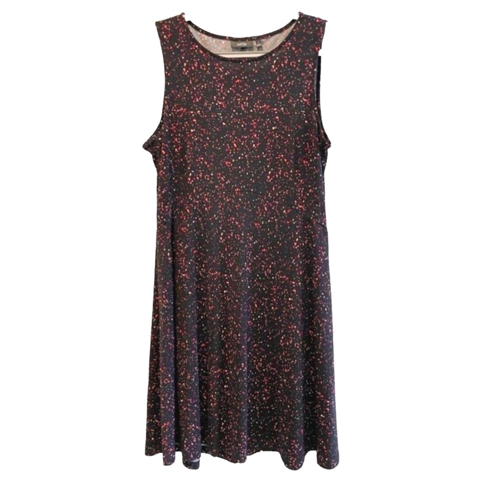 Apt. 9 Fit and Flare Dress Black Multicolor Confetti Print Sleeveless Womens L